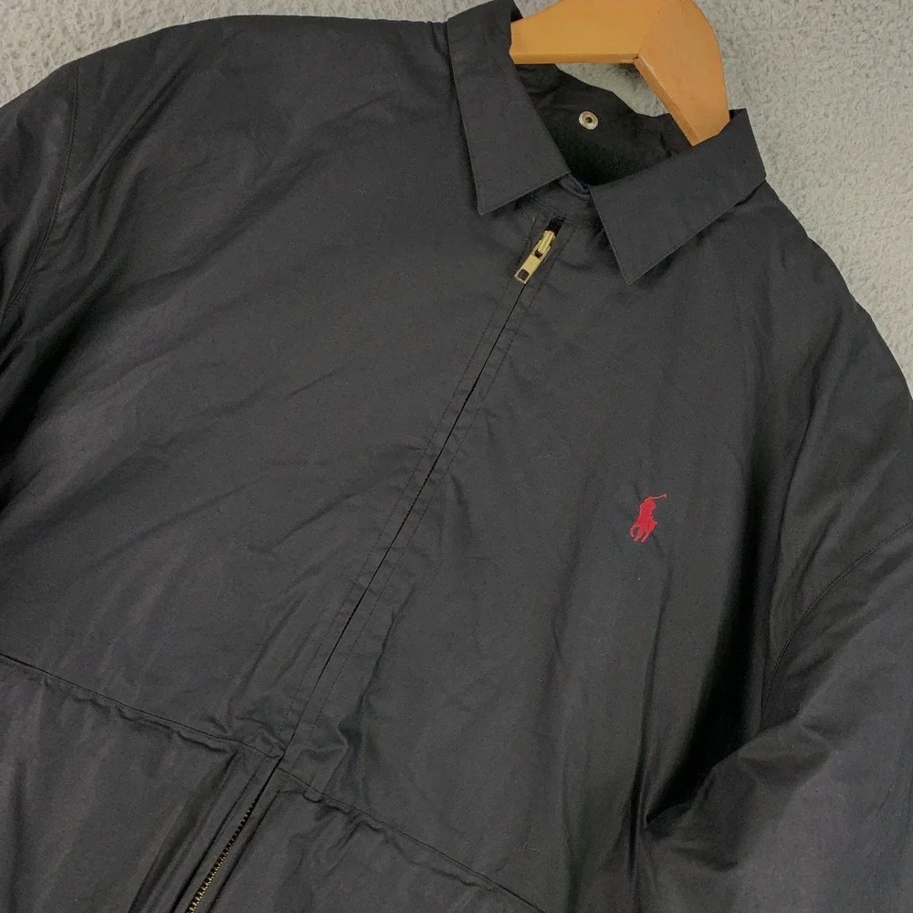 Vintage 90s Polo Ralph Lauren Bomber Jacket Mens Medium M Black Fleece Lined VTG